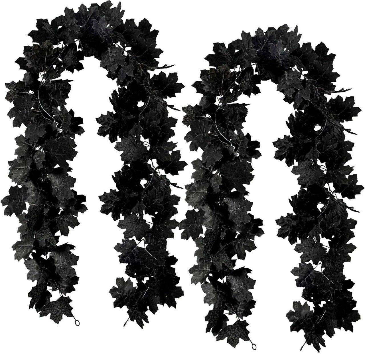 2PCS Black Maple Leaf Garland – 11.8FT Artificial Halloween Hanging Vines, Fall Leaves Decor for Thanksgiving, Wedding, Party, Fireplace, Door & Wall Decoration